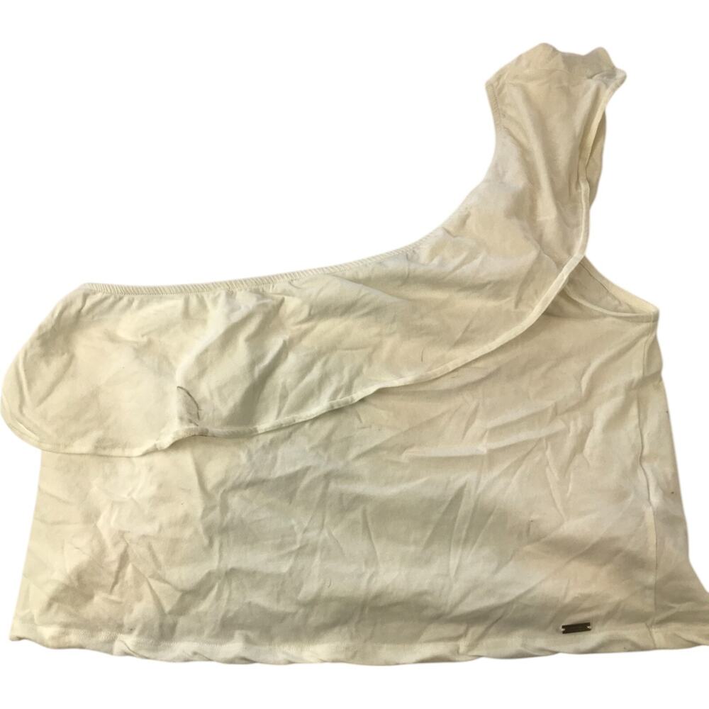 A|X Armani Exchange Cropped Top Womens M Ivory Asymmetrical One Shoulder Casual